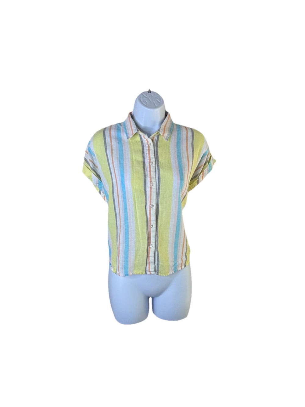 Banana Republic Striped Linen Cotton Blend Short Sleeve Button Down Sz P SM